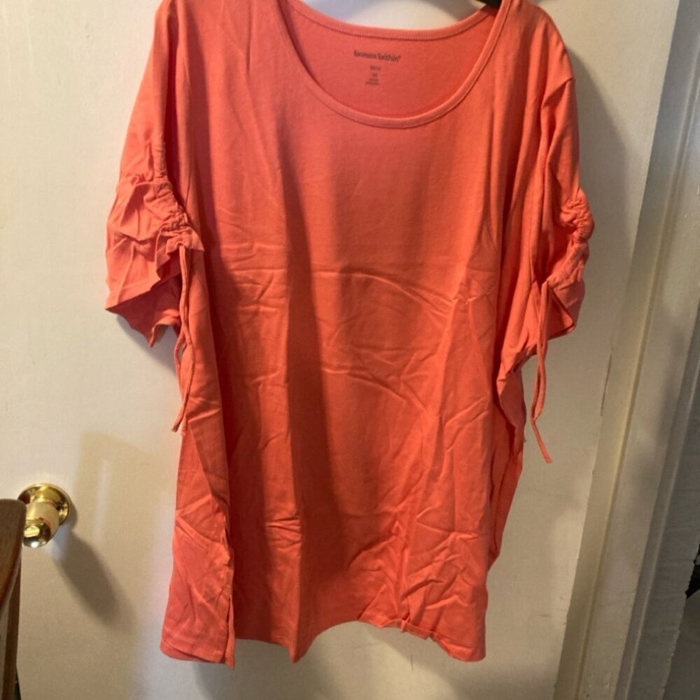 NWT Woman Within peach color pull over top, cinched sleeves  sZ 3